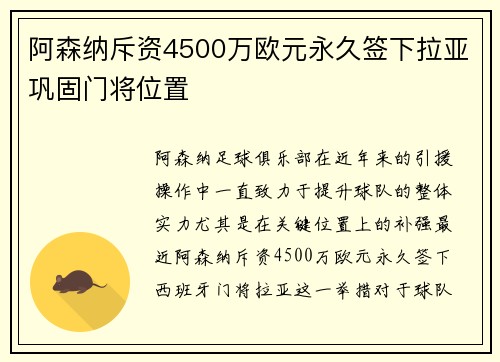 阿森纳斥资4500万欧元永久签下拉亚巩固门将位置 阿森纳斥资4500万欧元永久签下拉亚巩固门将位置