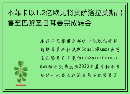 本菲卡以1.2亿欧元将贡萨洛拉莫斯出售至巴黎圣日耳曼完成转会