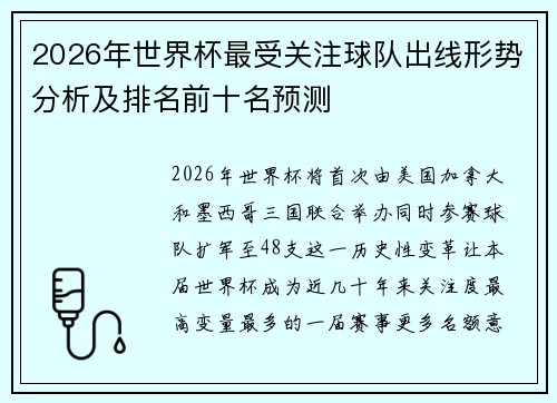 2026年世界杯最受关注球队出线形势分析及排名前十名预测